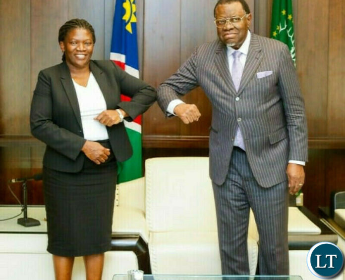 Outgoing Zambia’s High Commissioner to Namibia, Stella Libongani at her farewell courtesy call with President Hage Geingob