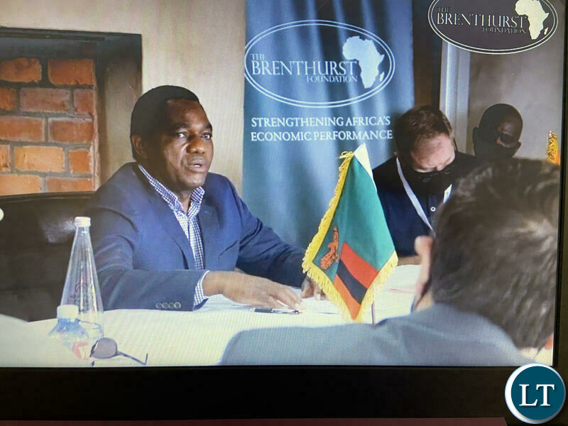 President Hichilema addressing secret meeting at Royal Zambezi Lodge which discussed AFRICOM organized by the Brenthurst Foundation
