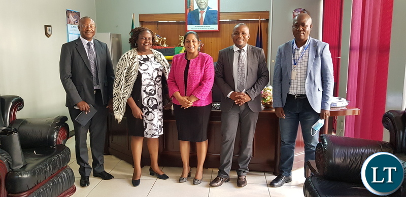 From left to right- KCM PL Agent Jason Kazilimani, Chingola Town Clerk Namukolo Kalufyanya, KCM PL Celine Nair, Chingola Mayor Johnson Kangómbe and Acting KCM CEO Enock Mponda