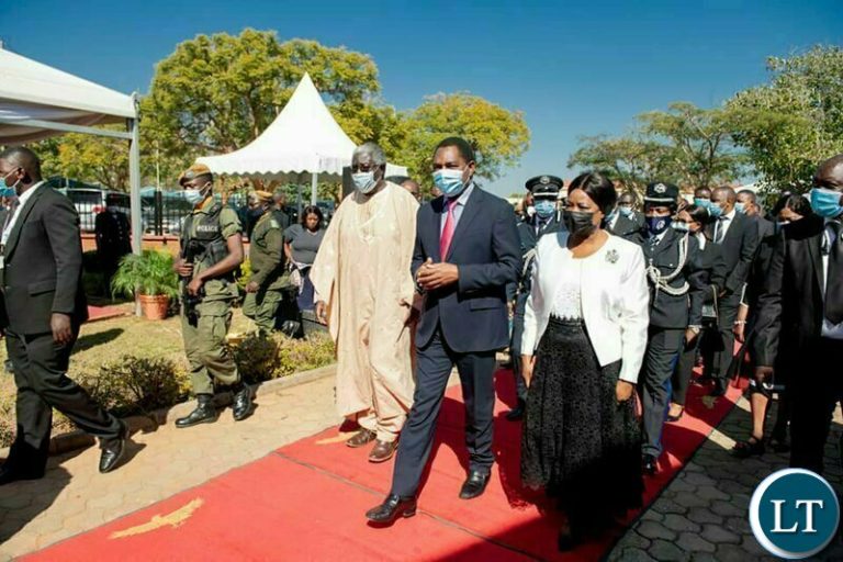 President  Hichilema console mourners at  the funeral house of late veteran politician Sikota Wina