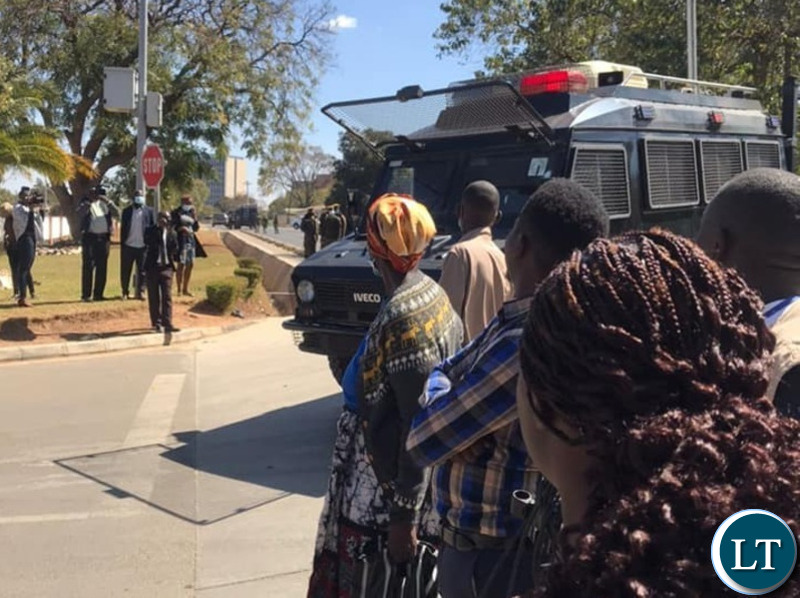 Zambia Police getting ready to manage the crowd escorting first former first lady Esther Lungu