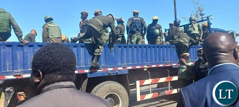 Zambia Police getting ready to manage the crowd escorting first former first lady Esther Lungu