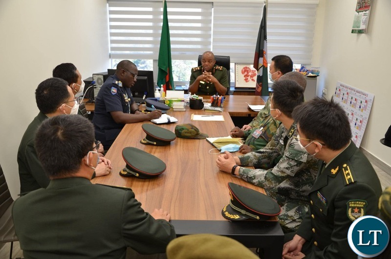 Maina Soko Medical Centre Commandant Brigadier General Bernard Kapatamoyo with Chinese Defence Attaché to Zambia, Senior Colonel Jiang Lei delegation at Maina Soko Hospital