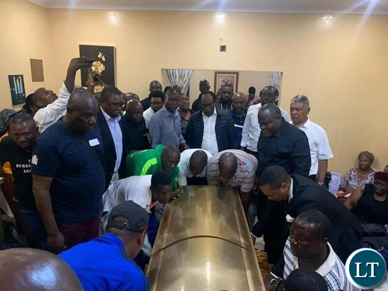 PF members with the casket holding Mr. Ngulube’s body in Kabwe last evening