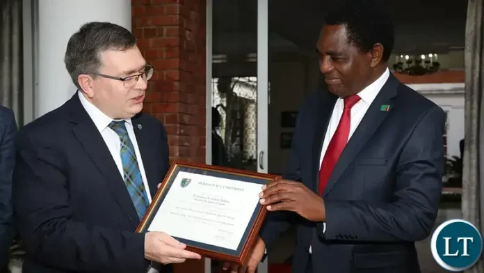 President Hichilema with Professor Richard Williams, the Principal and Vice-Chancellor of Heriot-Watt University at State House President Hichilema with Professor Richard Williams, the Principal and Vice-Chancellor of Heriot-Watt University at State House