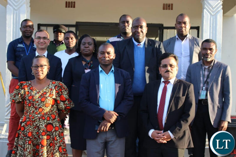 L-R- Lumezi Town Council Secretary Mary Sinkala, council chairperson Oliver Mwale and Indo Zambia Bank Limited chief executive officer Kowdichar Sashidhar at Lumezi Civic Centre.