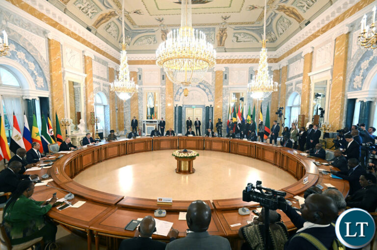 President Hakainde Hichilema and Other African Leaders Meet Russian President Vladimir Putin