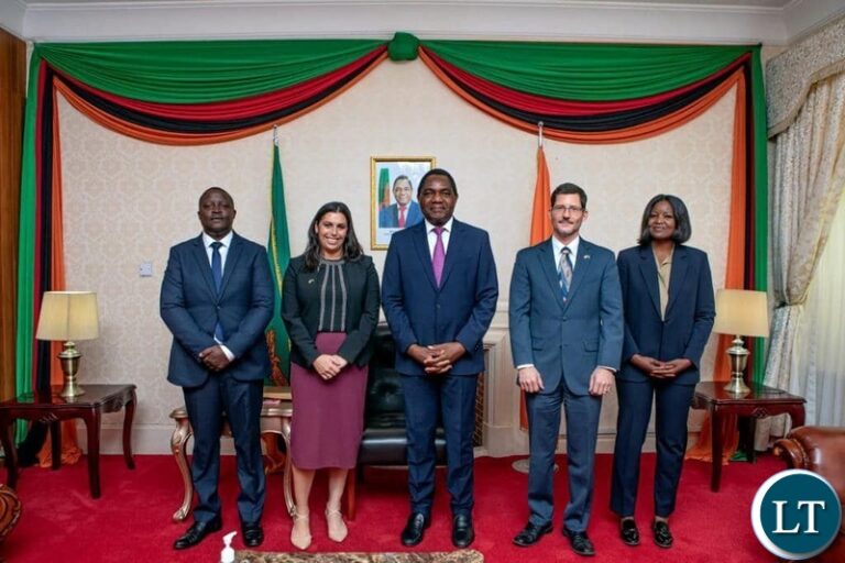 U.S Acting Special Coordinator Helaina Matza and Ambassador Michael Gonzales meet with President Hichilema