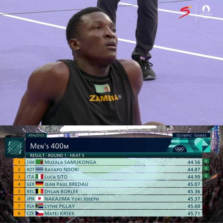 Muzala Samukonga qualifies for the mens 400m Semifinals