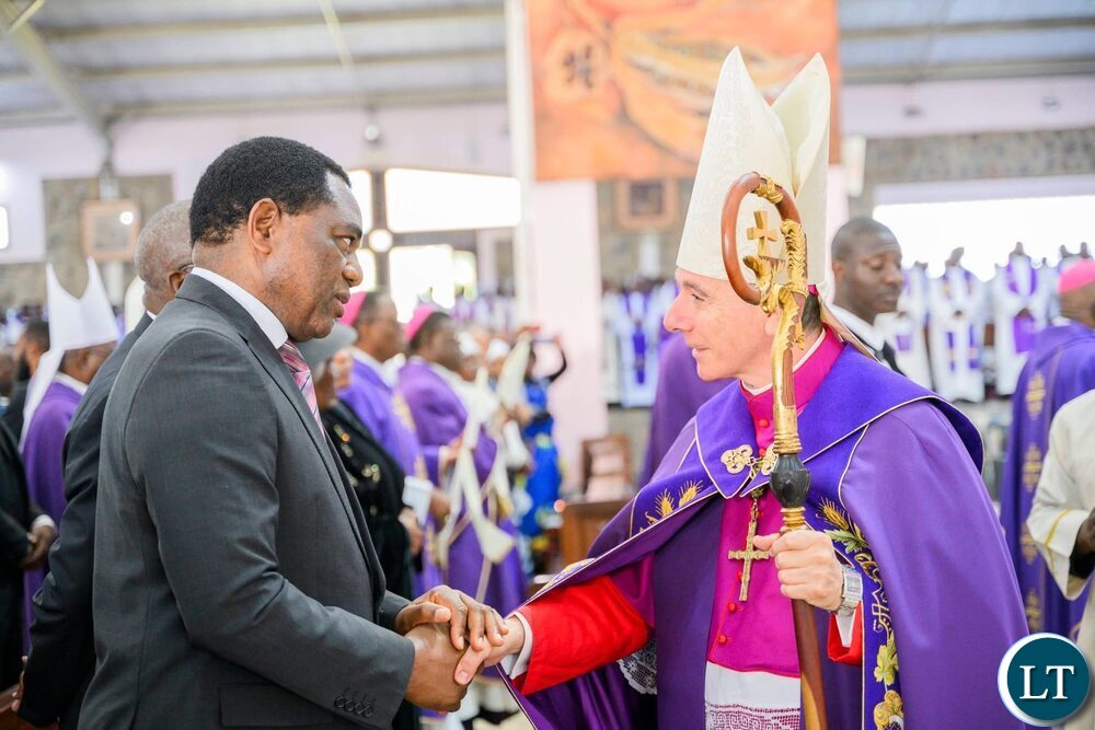 President Hichilema attends late Archbishop Mpundu’s funeral mass